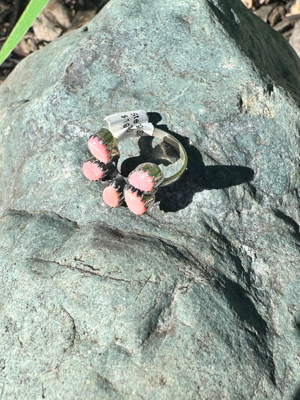 Silver Pink Conch Cluster Ring